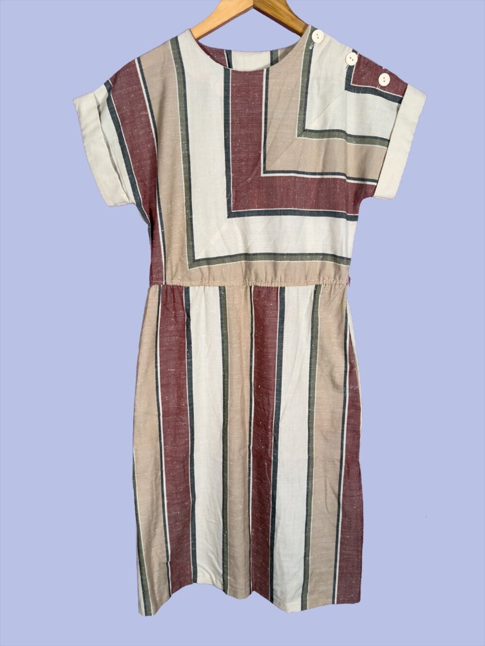Vintage Modes Tracey Robyn Fashions Vertical Striped Cuffed Sleeve Dress Size 7